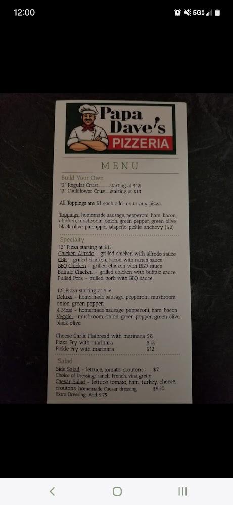 Papa Dave's Pizzeria Menu image 1